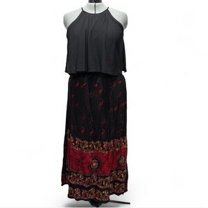 Neelam Fashions Boho Maxi Skirt Red Black Plus Size 1X/2X, Whimsigoth Festival
